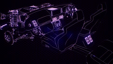 Holographic-animation-of-3D-wireframe-car-model-with-engine