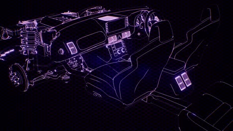 animación holográfica de un modelo de coche 3d con motor