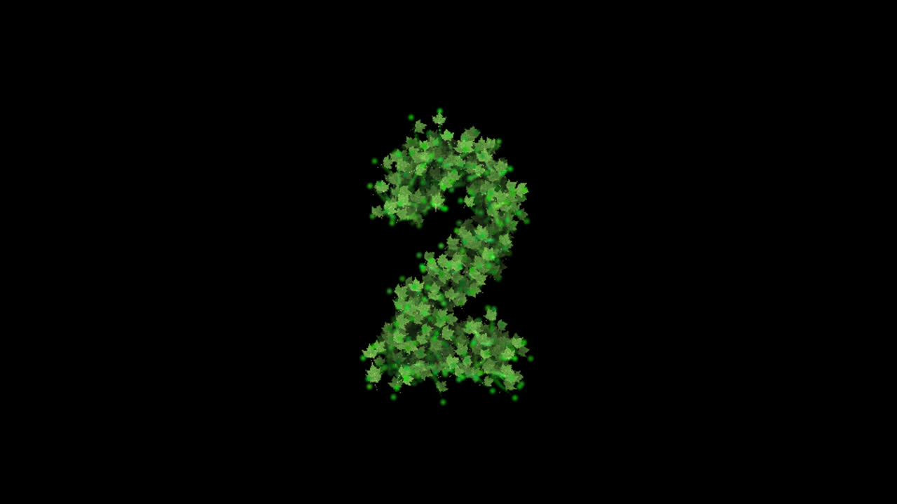 Green leaves forming number two on transparent background