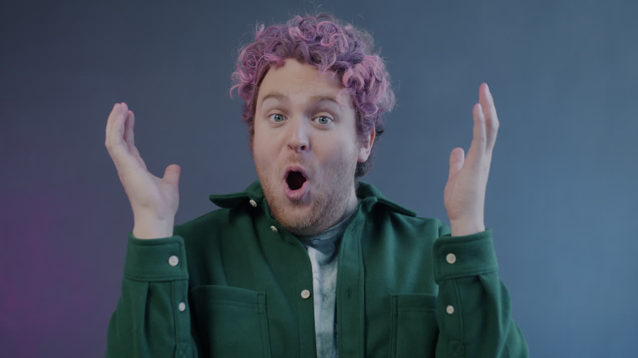 Excited Man with Pink Hair