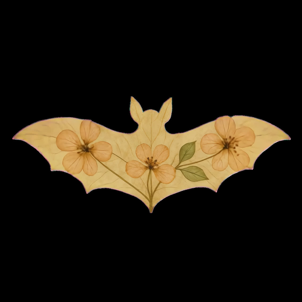 Botanical bat illustration with flowers animation isolated asset, transparent 4K video, alpha