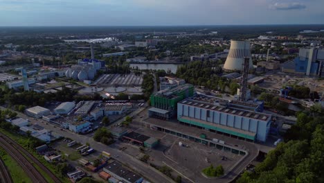Waste incineration plant, waste to new energy sources, polluting the atmosphere and contributing to climate change. Fabulous aerial view flight panorama orbit drone