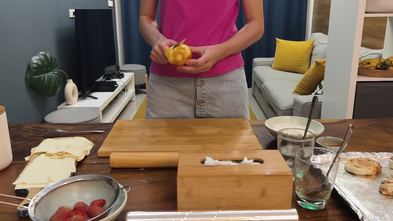 Preparing homemade apple pie in the kitchen