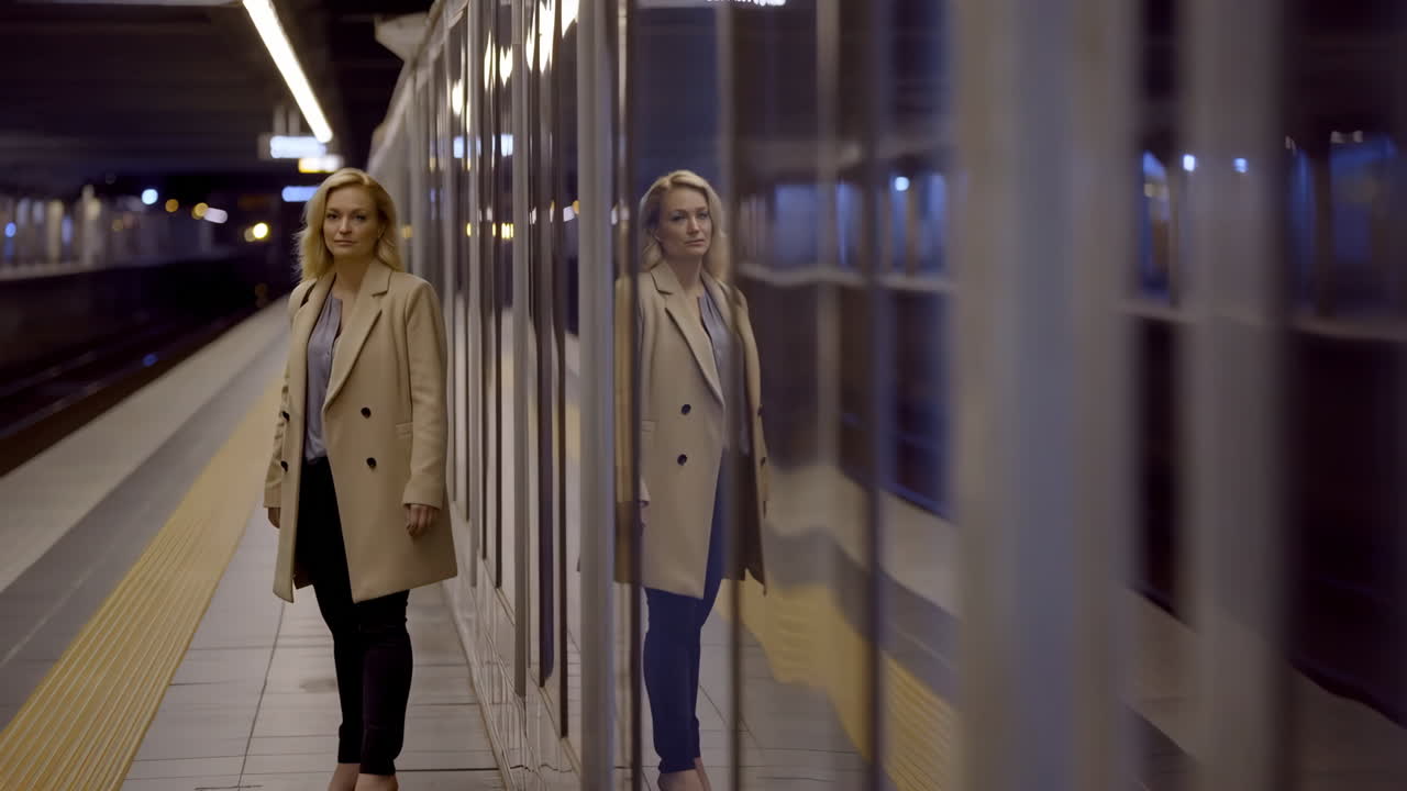 mujer esperando en la estación de metro