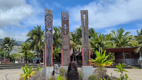 Memorial to nuclear testing in Jardins de Paofai in Papeete Tahiti capital city of French Polynesia, South Pacific