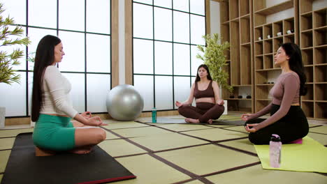 Frauen-Machen-Yoga-Drinnen