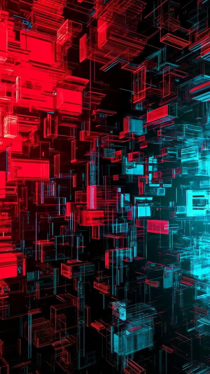 Abstract Neon Grid: Red and Blue Digital Matrix