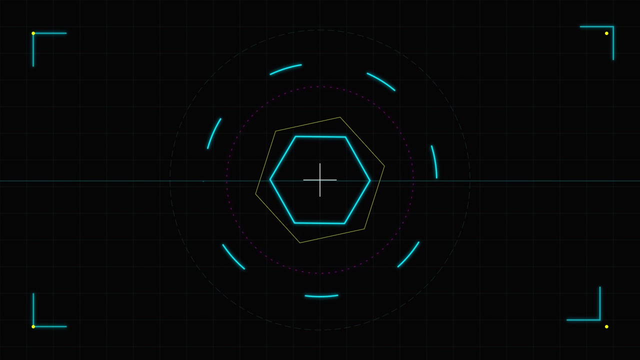 Futuristic Digital HUD Interface with Rotating Geometric Shapes