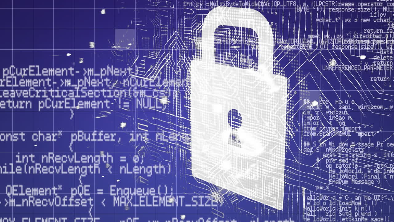 Data and padlock on circuit board