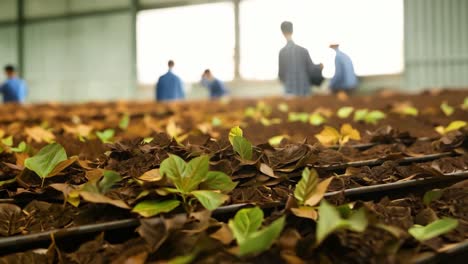 tobacco seedlings in a greenhouse