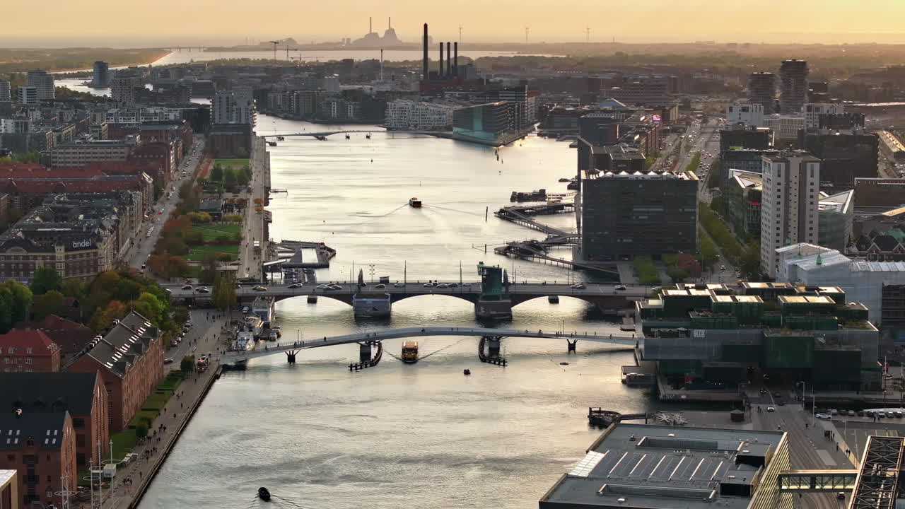 Aerial drone view of Borsen historical place in Copenhagen, Denmark