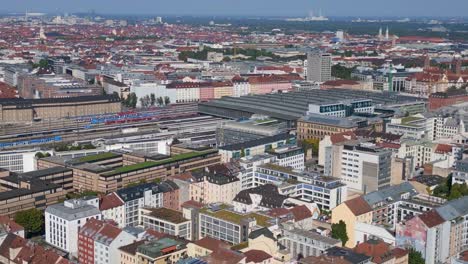 best aerial top view flight
munich main station in city center, german bavarian town at sunny clear sky day 2023