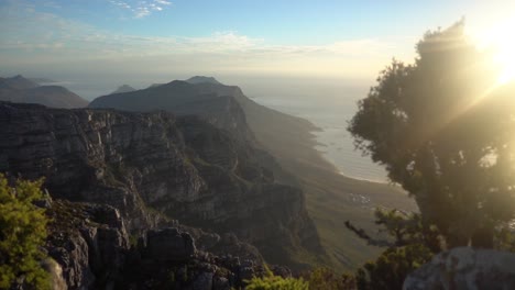 slowmotion of the view on the table mountain during sunset with nice shadows and colours