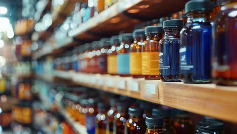 bottles on shelves