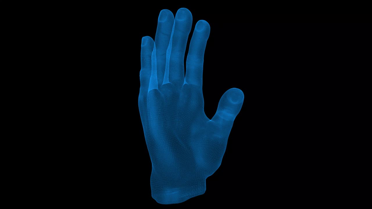 marco de alambre 3d con delgadas líneas azules. holograma anatómico futurista en fondo negro. animación en bucle