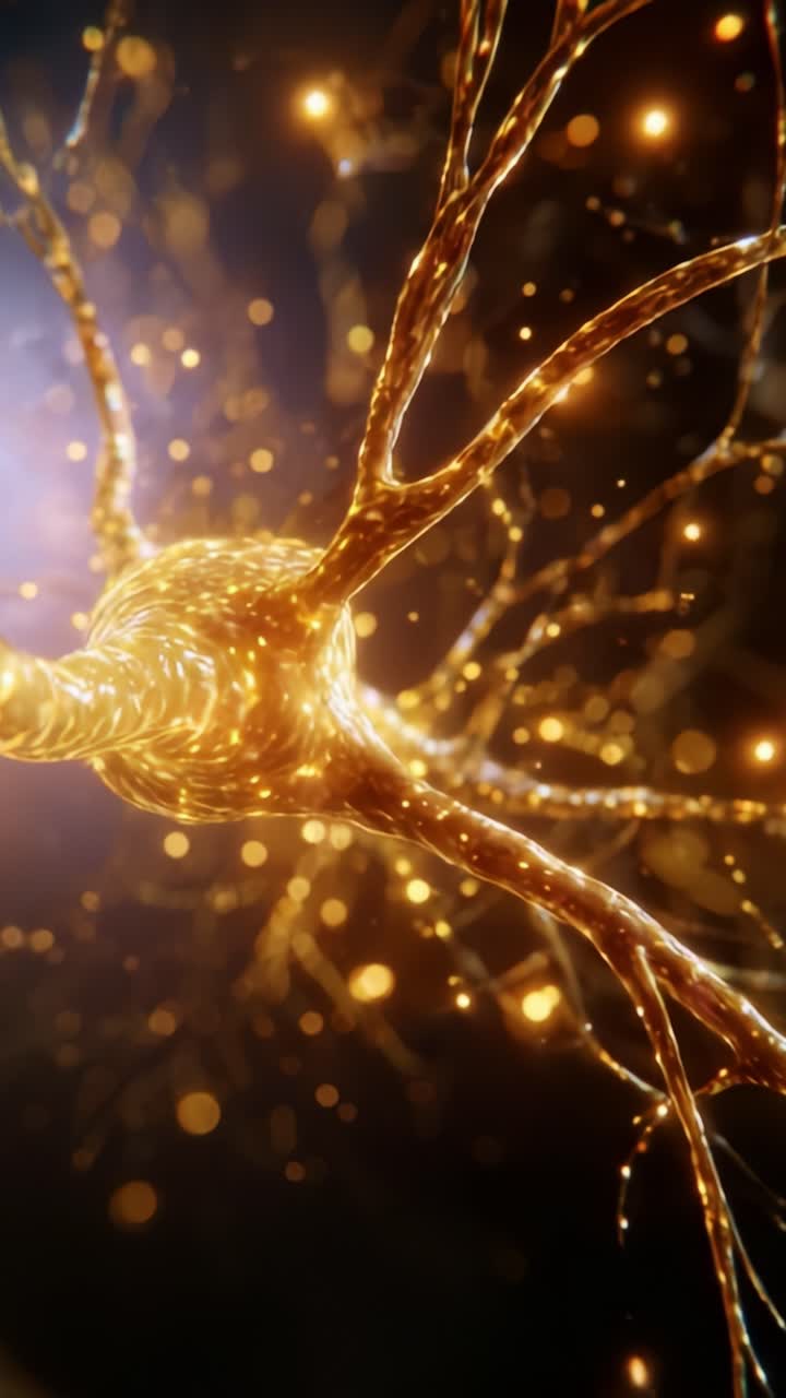 A Stunning Visual Representation of Neurons, Highlighting Their Complex Structure, Beautiful Golden Coloration, and Intricate Connections in the Nervous System