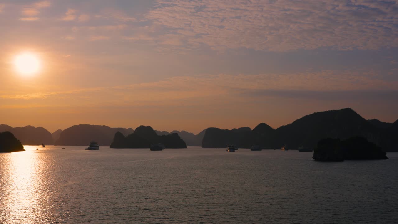 Aerial View of Sunrise in Ha Long Bay, Vietnam