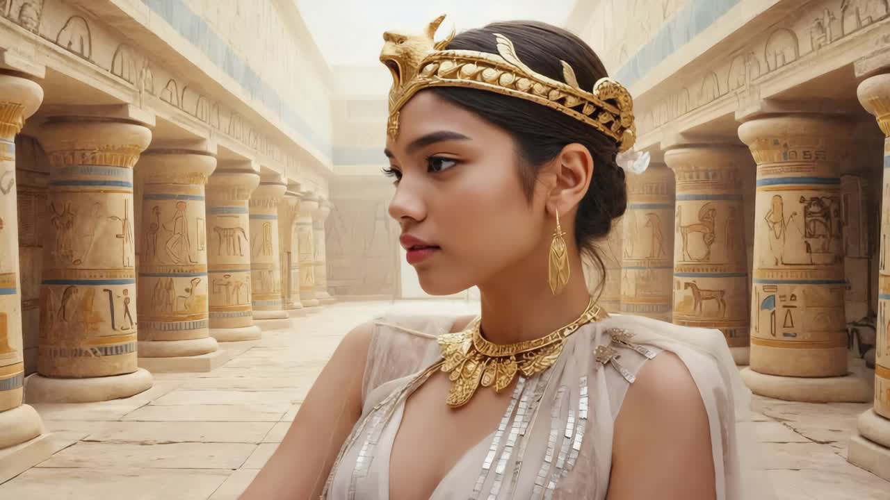 Egyptian Woman with Pharaoh Crown and Jewelry