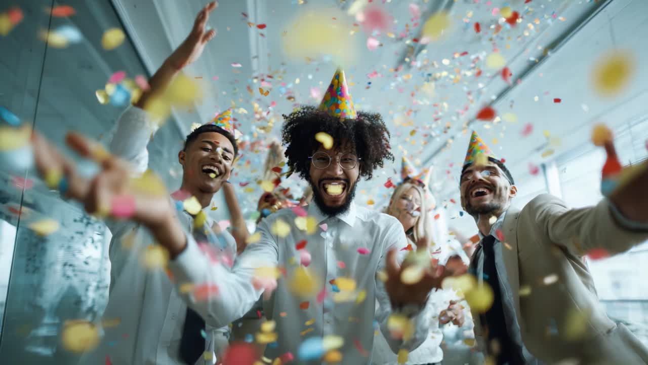 Joyful Celebration with Friends Captured in Exciting Frames of a Festive Gathering, Filled with Laughter, Colorful Confetti, and Cheers to Special Moments Together