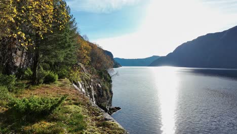 sorfjorden in vaksdal seen from decommissioned railway at hetteneset norway