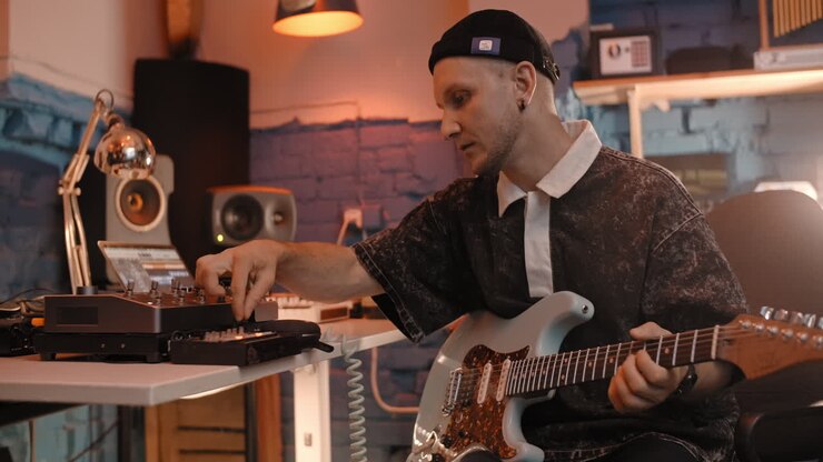 スタジオで録音するミュージシャン