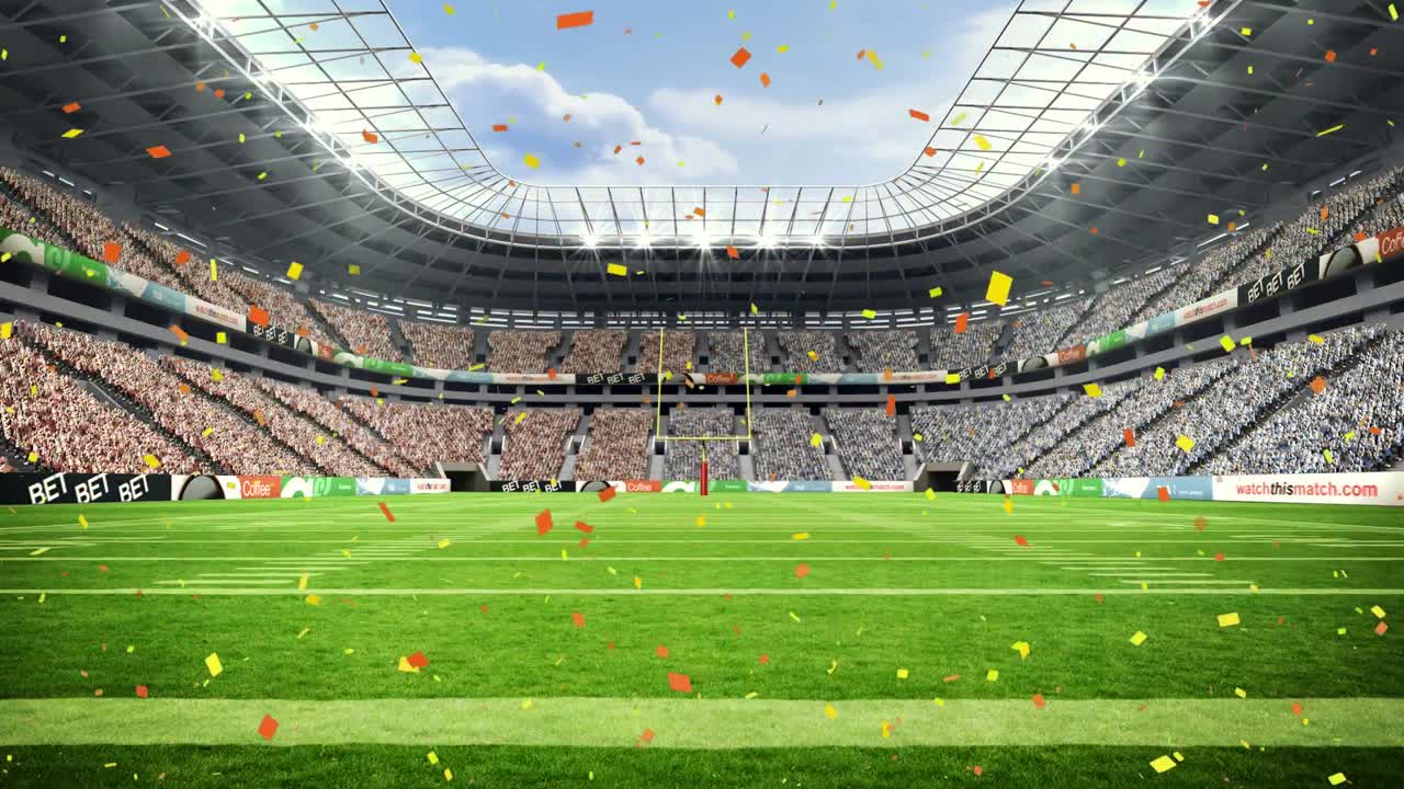 animación de confeti cayendo sobre el estadio
