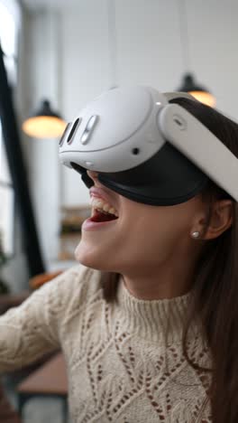 woman wearing vr headset and enjoying the experience