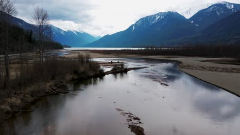 flying over lillooet lake area in british columbia, canada