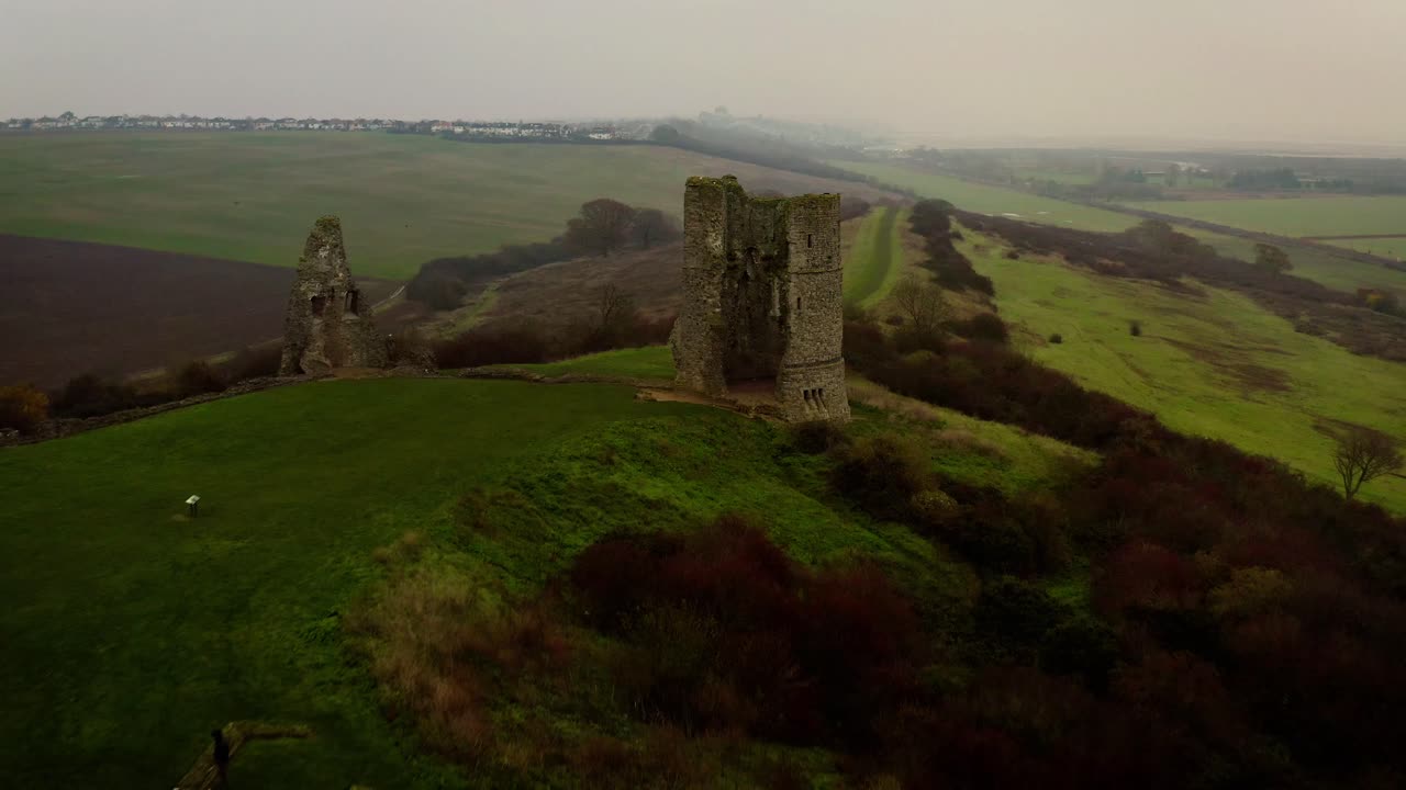 Aerial Hadleigh Castle Flyback very close reveals main tower DJI Mavic 2 Pro 4K