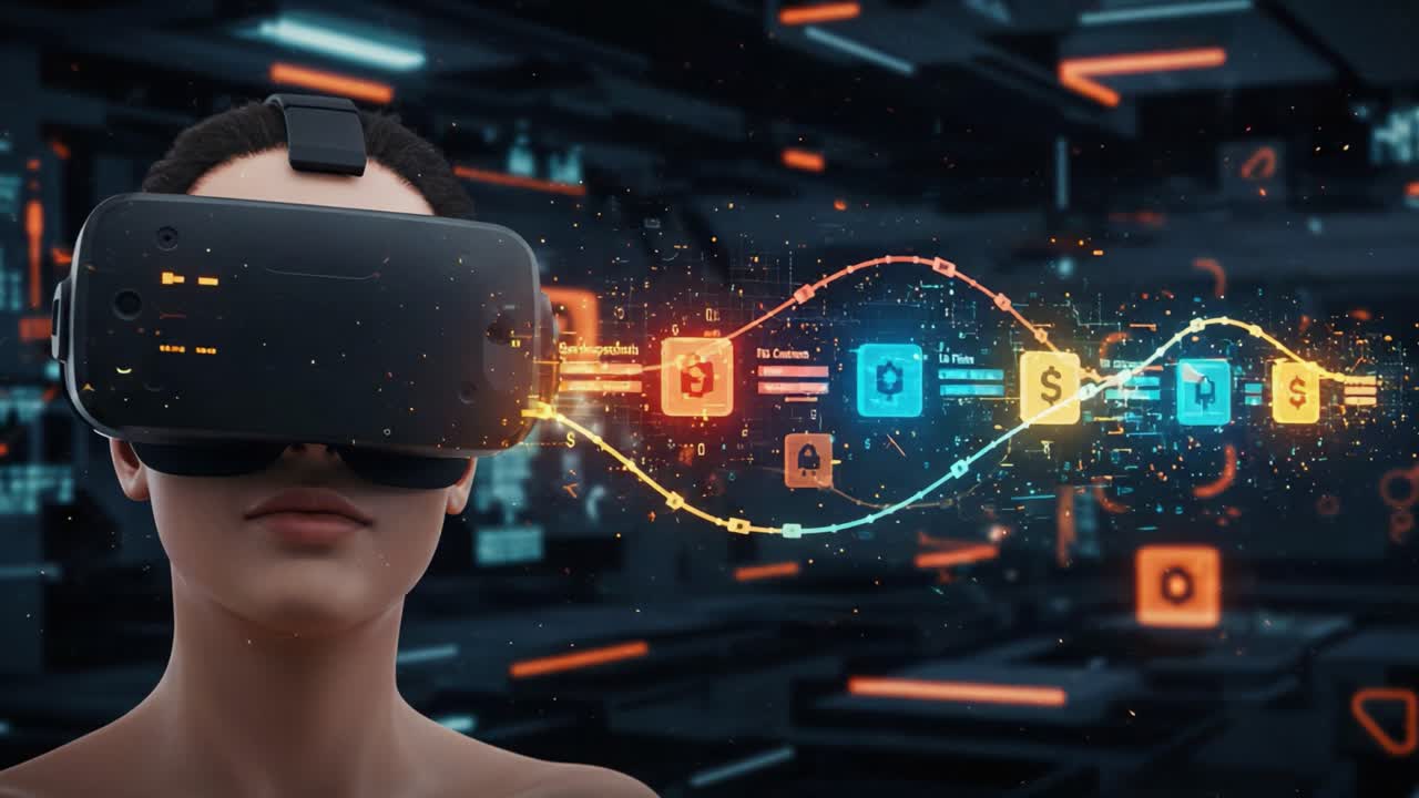 Exploring Virtual Reality Through an Engaging Experience with Interactive Data and Digital Elements Represented by Vibrant Visuals in a Futuristic Environment