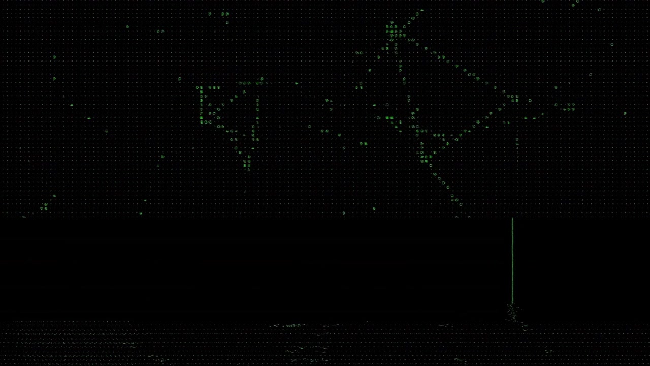 Digital Data Network Visualization with Green Matrix Style Nodes