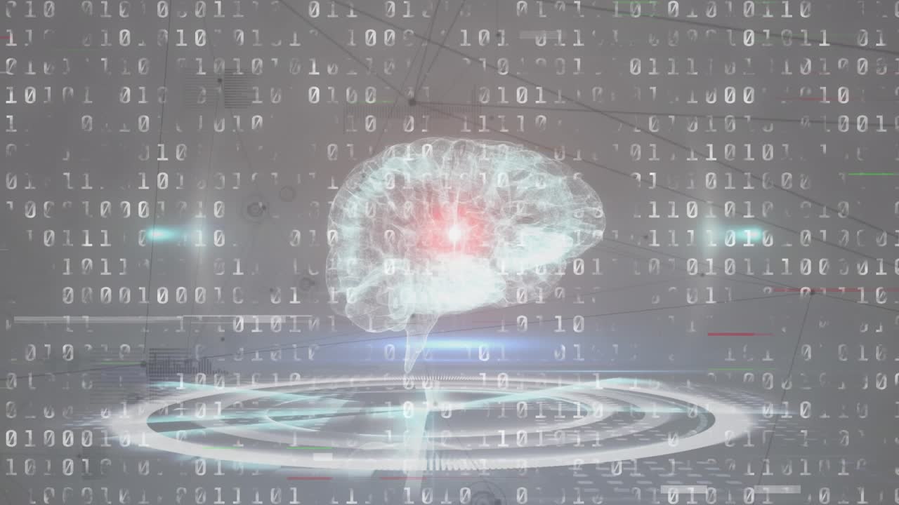 Animation of human brain, binary coding and scientific data processing