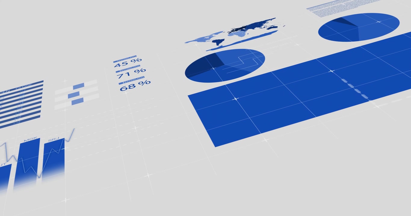 Animation of financial data processing on white background
