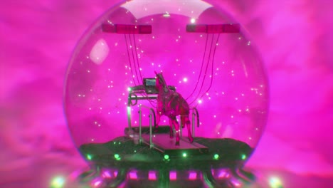 abstracto tren de caballos fluidos fantásticos en una cinta de correr en una bola de nieve. concepto irrealista de surrealismo y deportes. animación 3d de bucle sin costuras