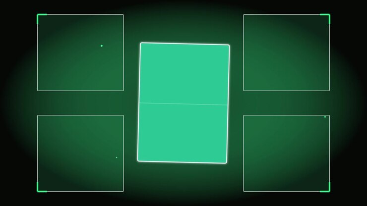 Abstract Digital Interface with Pulsing Green Rectangular Frames