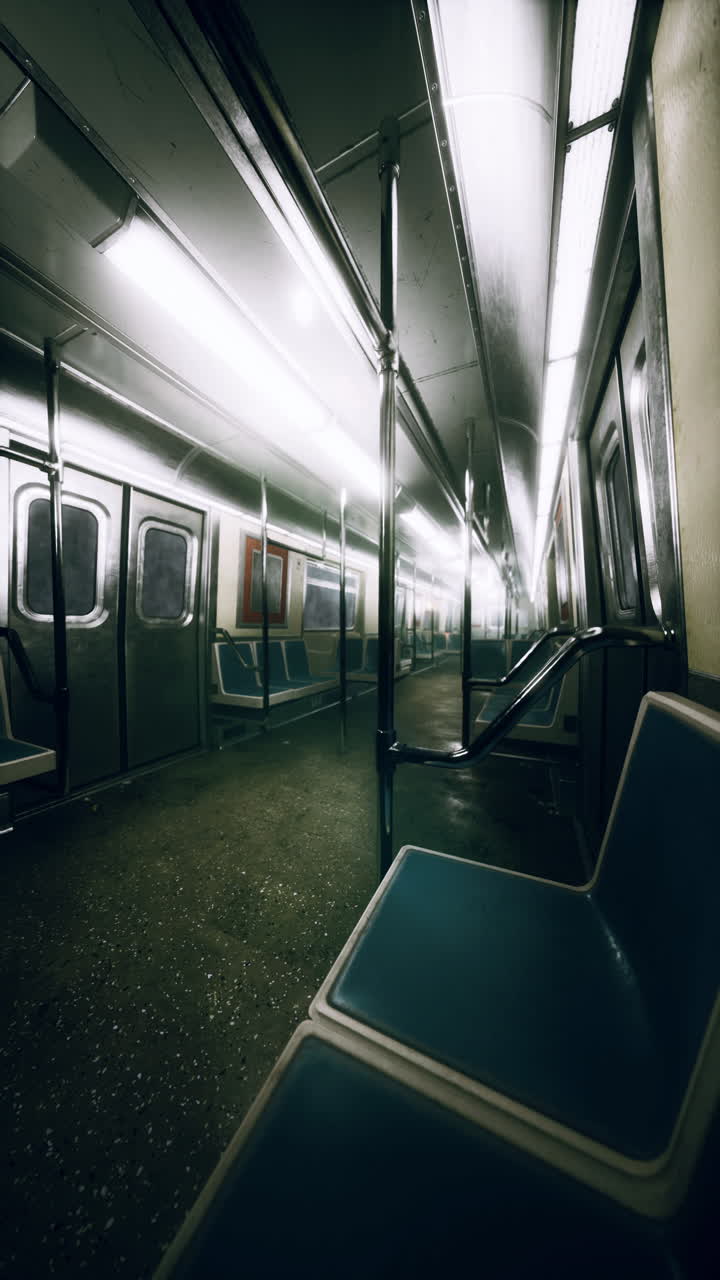 Vagone della metropolitana vuoto di notte