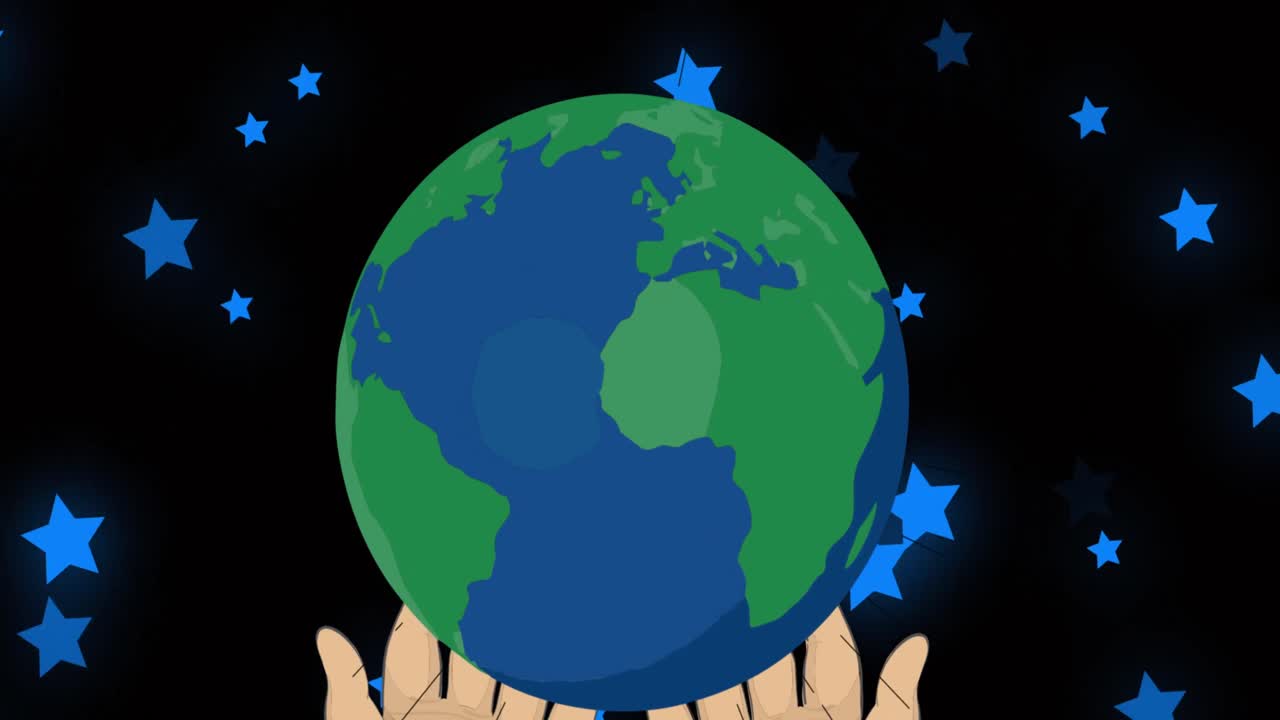 검은 바탕 에 있는 별 들 위 에 있는 지구 의 애니메이션