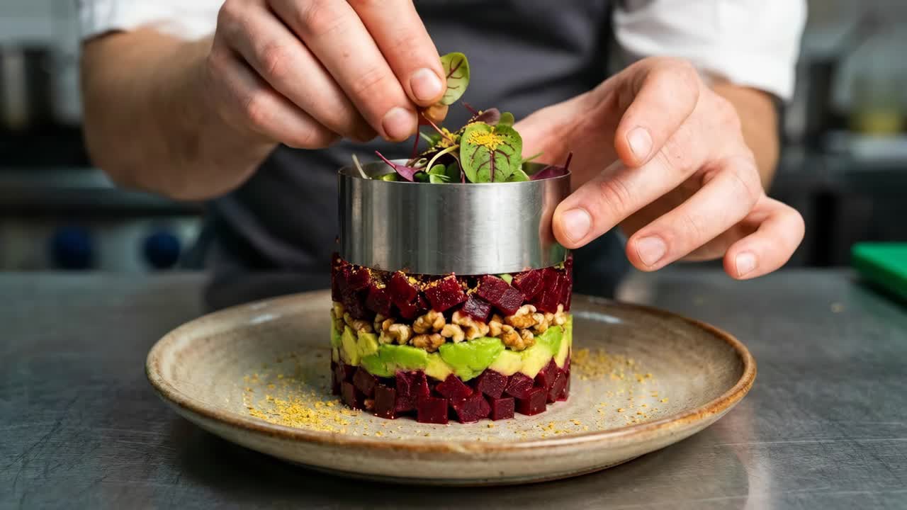 Elegantes Rote Bete- und Avocado-Tatar-Gericht
