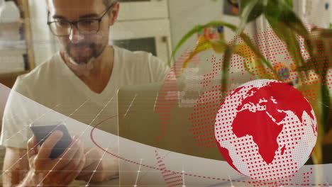 animación del globo sobre el hombre usando un teléfono inteligente