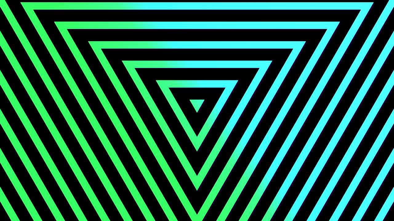 triángulo geométrico de neón movimiento de bucle abstracto fondo verde azul