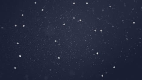 animación digital de nieve cayendo y iconos de estrellas flotando contra un fondo azul