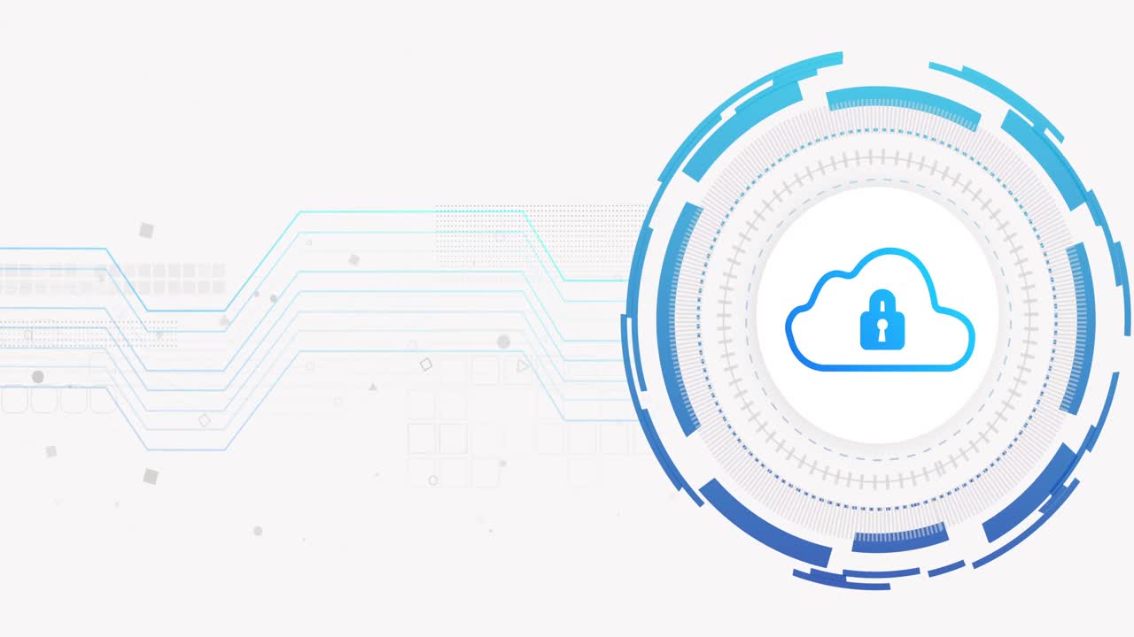 Animation of network of connections and cloud with padlock on white background