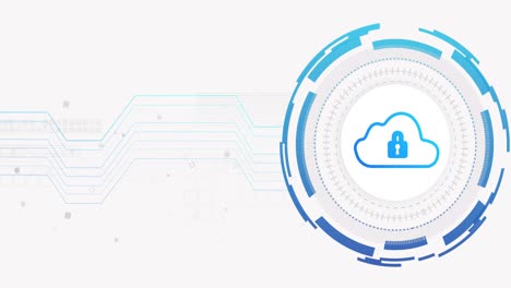 animation of network of connections and cloud with padlock on white background