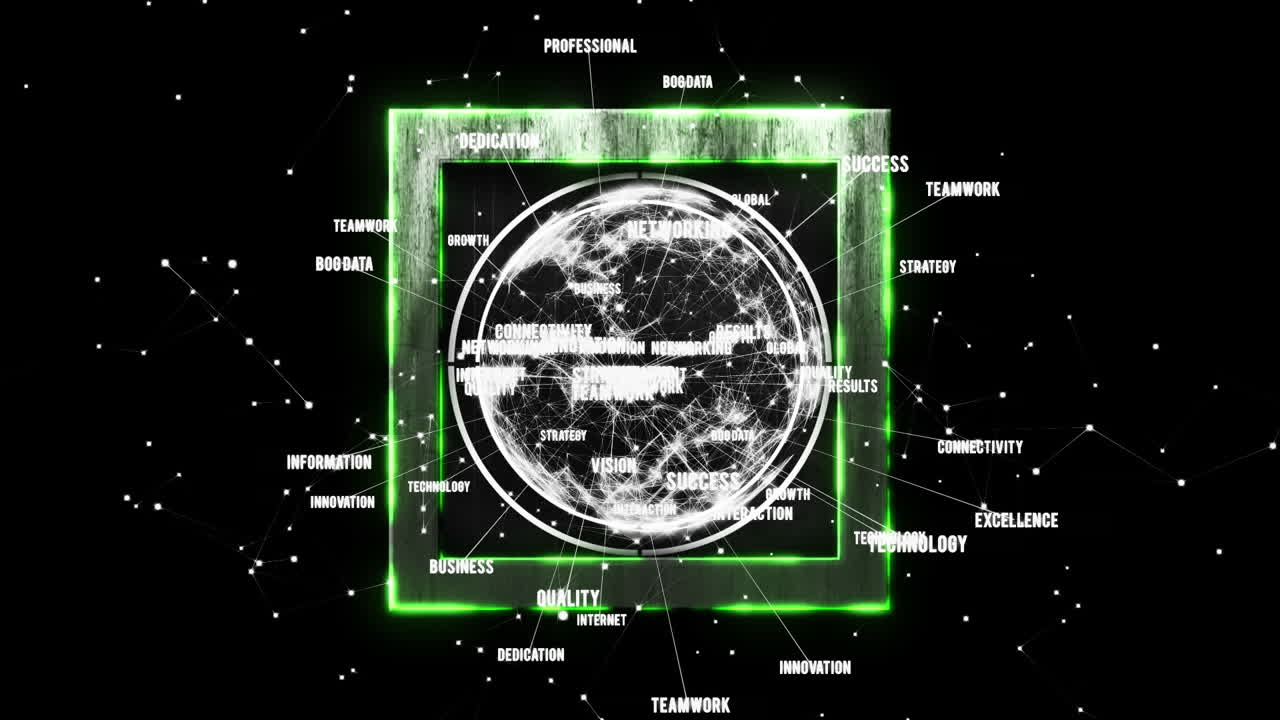 animación del procesamiento de datos sobre el globo y el fondo oscuro