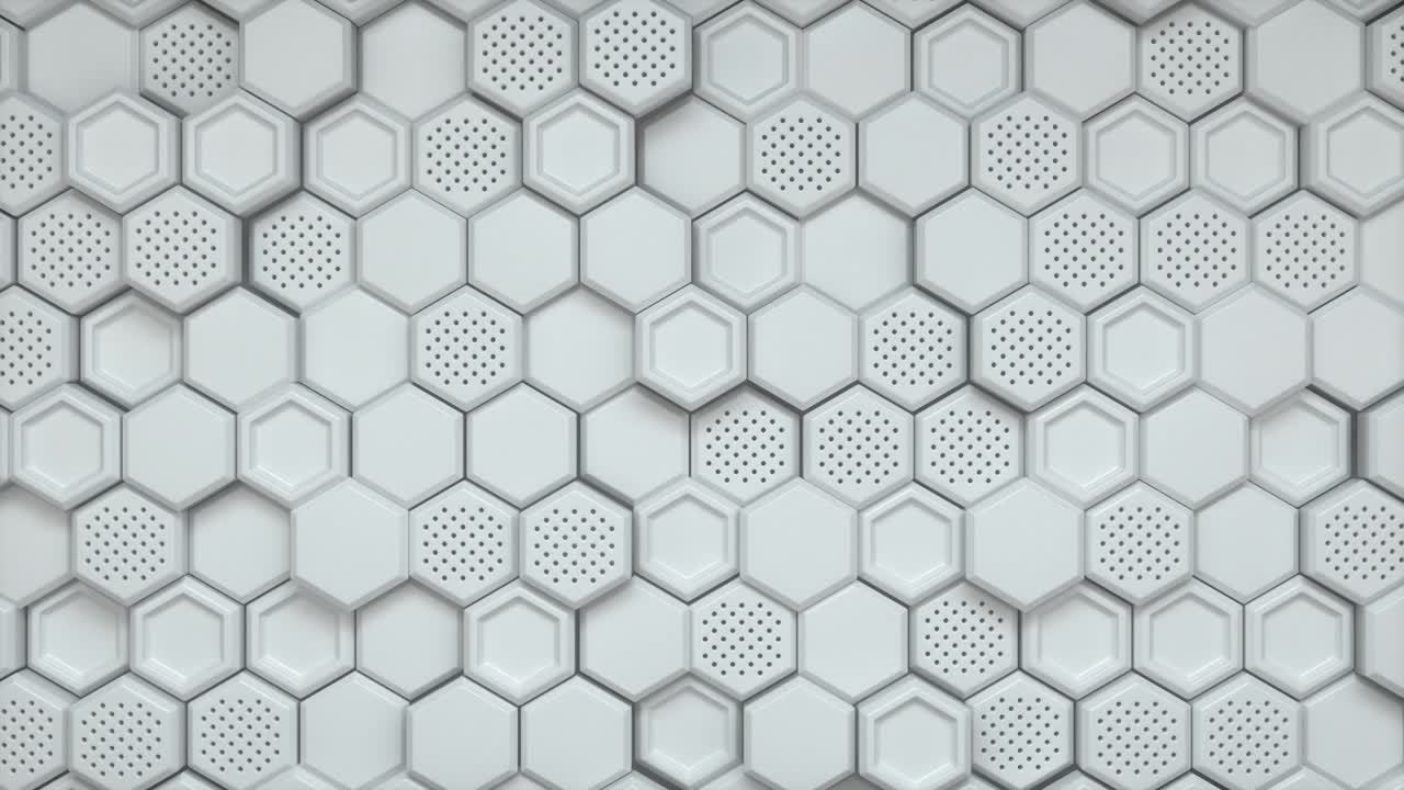 fondo hexagonal blanco abstracto. hexágono en relieve, fondo blanco de panal. plantilla de fondo moderno para documentos, informes y presentaciones. ciencia ficción futurista. bucle de animación 3d de 4k