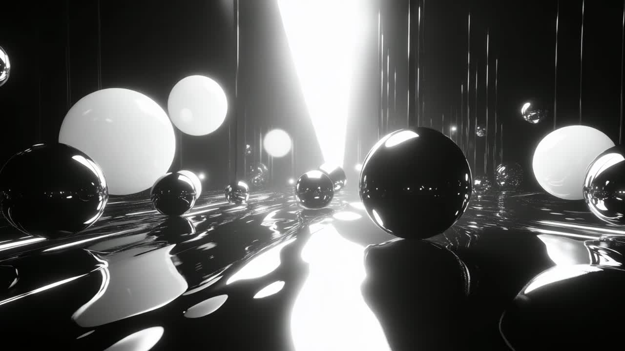 Abstract Black and White Tunnel with Spheres