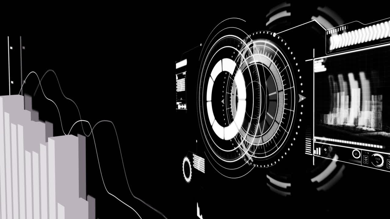 Animation of data processing on black background