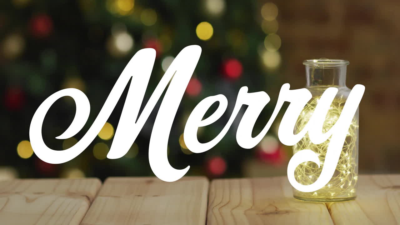 animación de texto feliz sobre las decoraciones de navidad