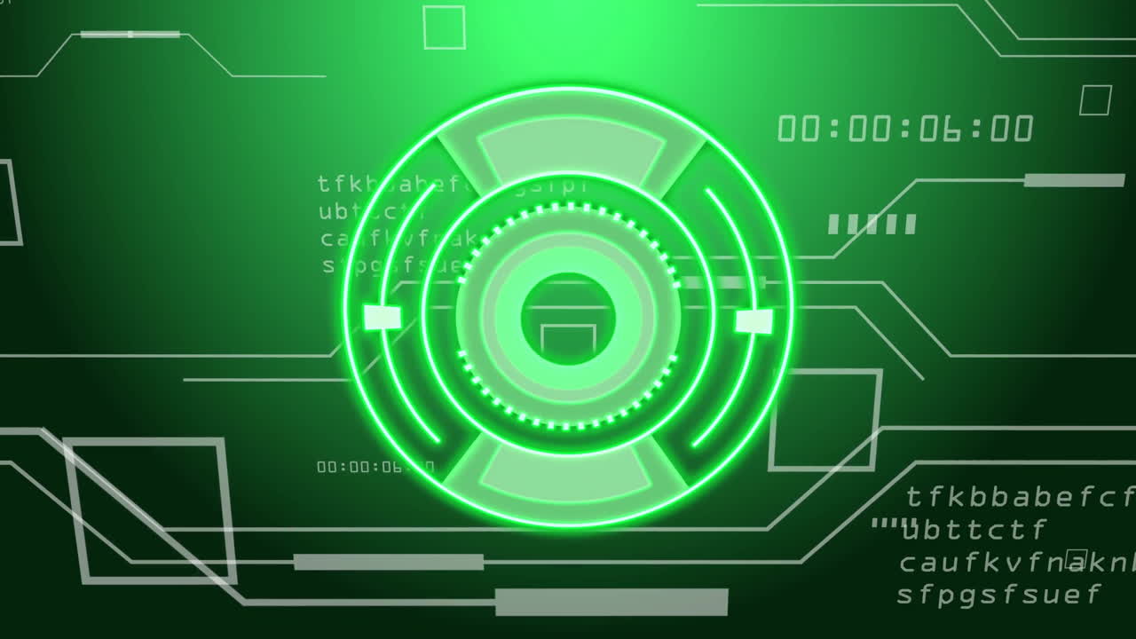 Futuristic green HUD interface animation with rotating elements and digital data