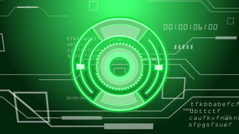 futuristic green hud interface animation with rotating elements and digital data